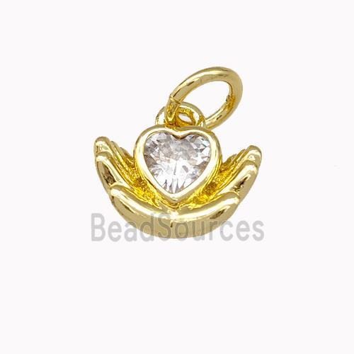 Copper Heart Pendant Micro Pave Zirconia Hand Gold Plated