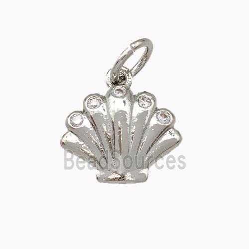 Shell Shaped Copper Pendant Micro Pave Zirconia Platinum Plated