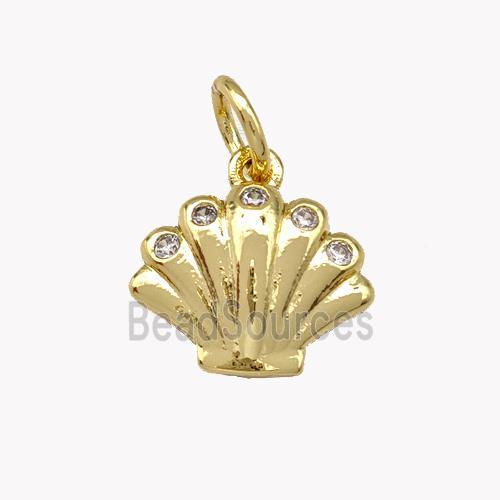 Scallop Shell Shaped Copper Pendant Micro Pave Zirconia Gold Plated