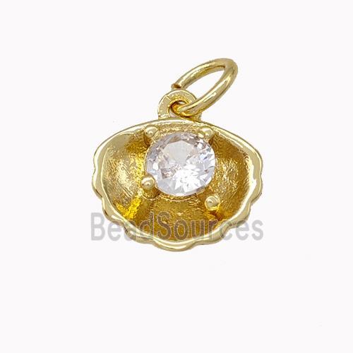 Scallop Shell Shaped Copper Pendant Micro Pave Zirconia Gold Plated