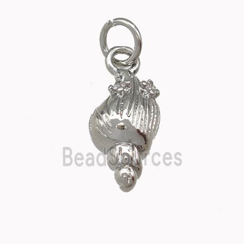 Spiral Shell Charms Copper Pendant Pave Zirconia Platinum Plated