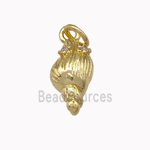 Spiral Shell Charms Copper Pendant Pave Zirconia Gold Plated