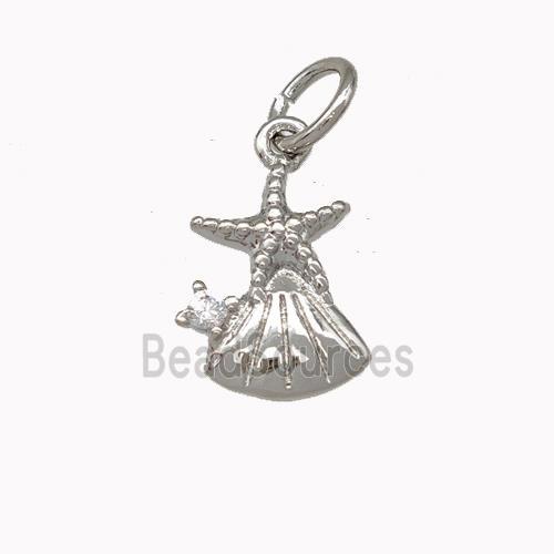 Starfish And Shell Charms Copper Pendant Pave Zirconia Platinum Plated