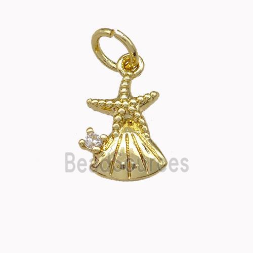 Starfish And Shell Charms Copper Pendant Pave Zirconia Gold Plated