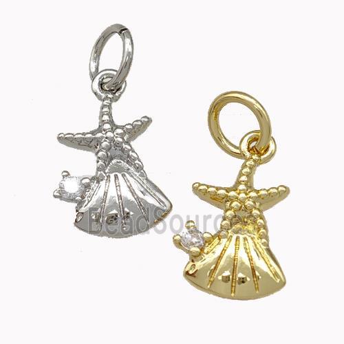 Starfish And Shell Charms Copper Pendant Pave Zirconia Mixed