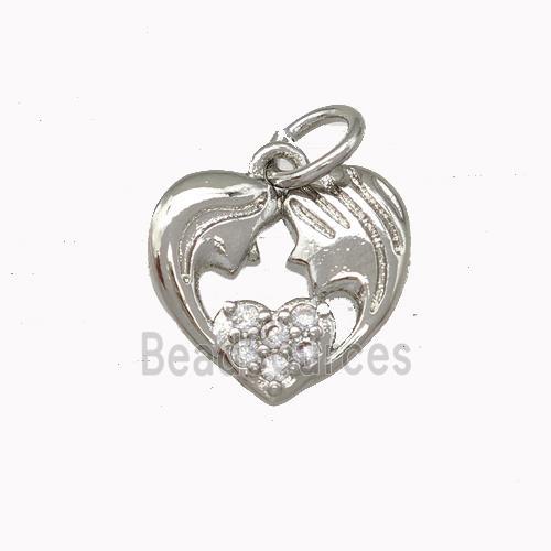 Copper Heart Pendant Micro Pave Zirconia Gemini Platinum Plated