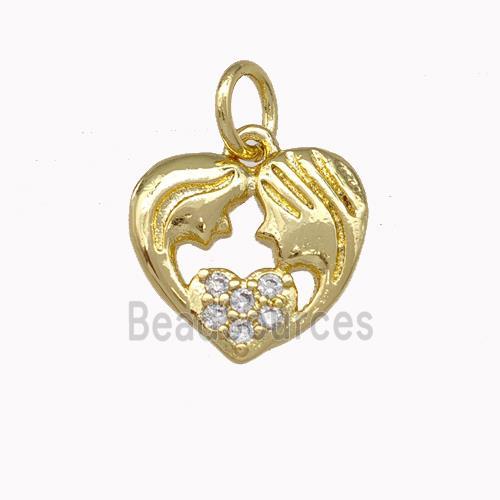 Copper Heart Pendant Micro Pave Zirconia Gemini Gold Plated