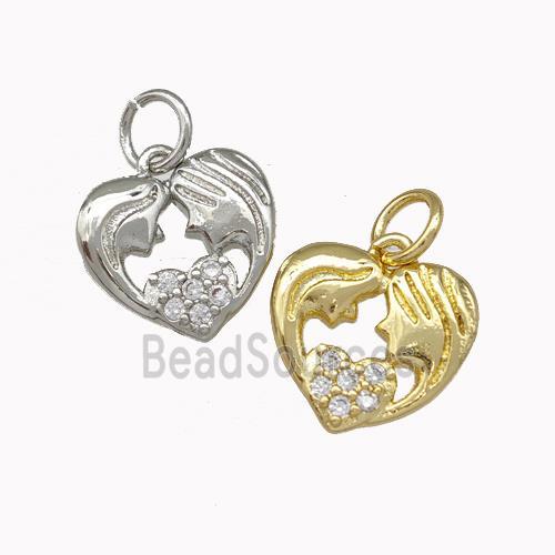 Copper Heart Pendant Micro Pave Zirconia Gemini Mixed