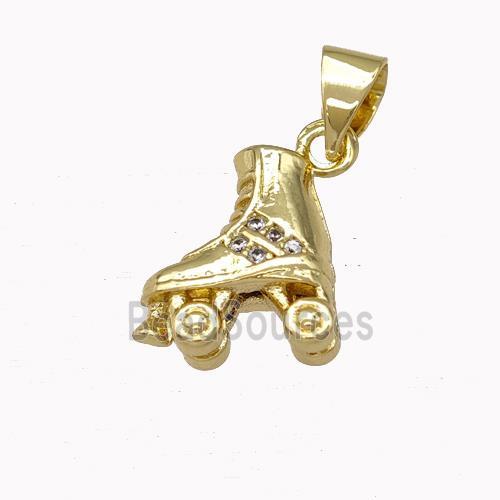 Ice Roller Skates Charms Copper Shoes Pendant Pave Zirconia Gold Plated