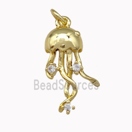 Copper Jellyfish Pendant Micro Pave Zirconia Gold Plated