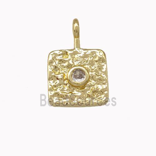 Copper Square Pendant Pave Zirconia Hammered Gold Plated