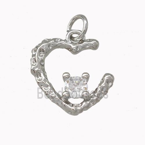 Copper Heart Pendant Pave Zirconia Platinum Plated