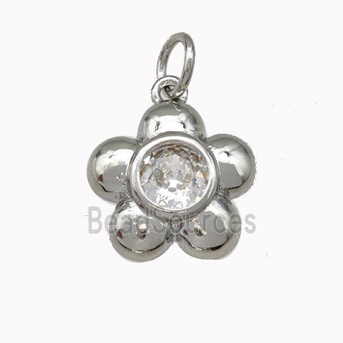 Copper Flower Pendant Pave Zirconia Platinum Plated