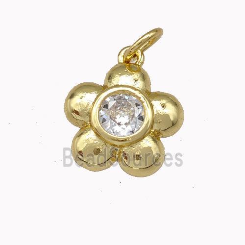 Copper Flower Pendant Pave Zirconia Gold Plated