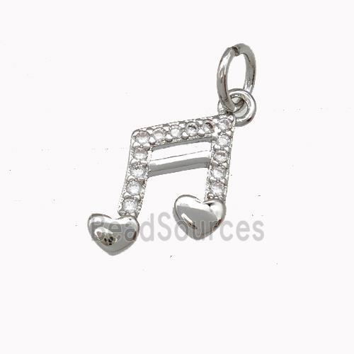 Musical Note Charms Copper Pendant Pave Zirconia Plaitnum Plated