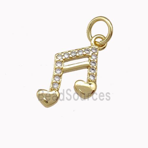 Musical Note Charms Copper Pendant Pave Zirconia Gold Plated