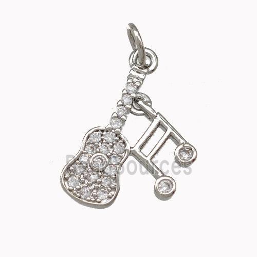 Guitar Charms Musical Note Copper Pendant Pave Zirconia Platinum Plated