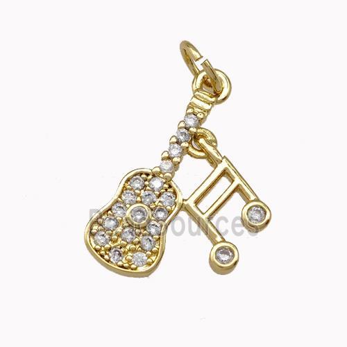 Guitar Charms Musical Note Copper Pendant Pave Zirconia Gold Plated