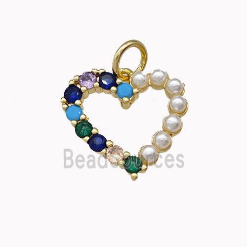 Copper Heart Pendant Pave Zirconia Pearlized Resin Gold Plated