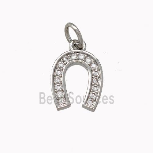 Copper Horseshoe Pendant Micro Pave Zirconia Platinum Plated