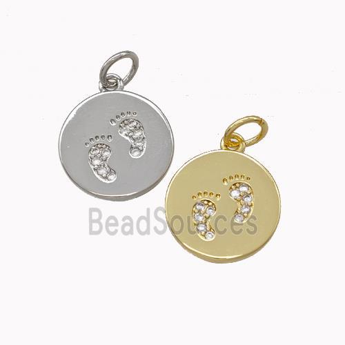 Copper Coin Pendant Pave Zirconia Footprints Mixed