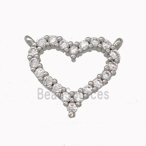 Copper Heart Pendant Micro Pave Zirconia 2loops Platinum Plated