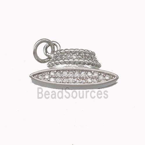 Copper Hat Charms Pendant Micro Pave Zirconia Platinum Plated