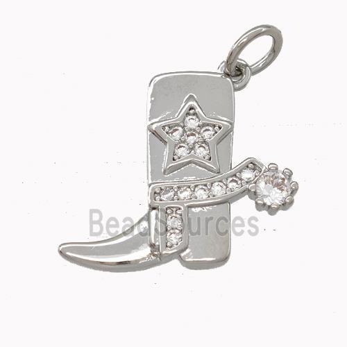 Cowboy Boots Charms Copper Shoe Pendant Micro Pave Zirconia Star Platinum Plated