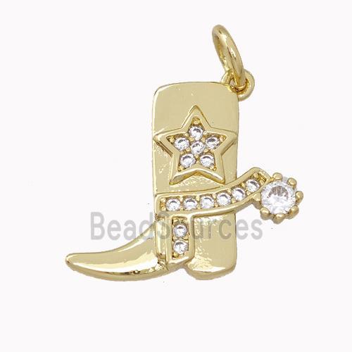 Cowboy Boots Charms Copper Shoe Pendant Micro Pave Zirconia Star Gold Plated