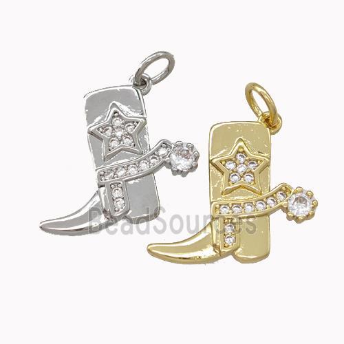 Cowboy Boots Charms Copper Shoe Pendant Micro Pave Zirconia Star Mixed