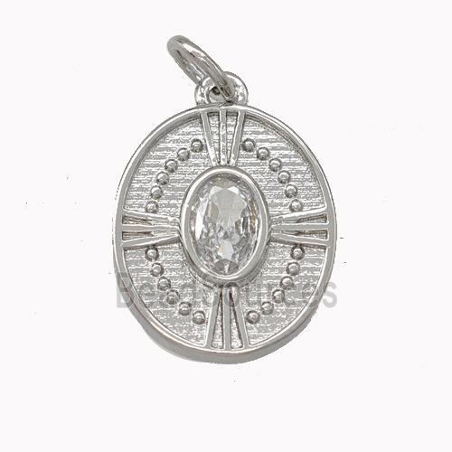 Copper Oval Pendant Pave Zirconia Cross Platinum Plated