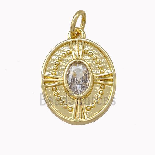 Copper Oval Pendant Pave Zirconia Cross Gold Plated