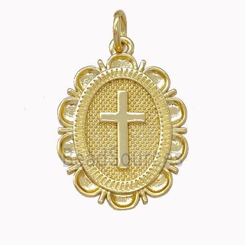 Copper Cross Pendant Oval Gold Plated