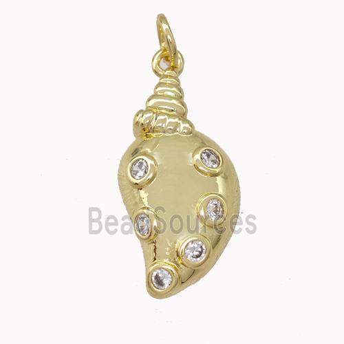 Copper Conch Shell Pendant Pave Zirconia Gold Plated