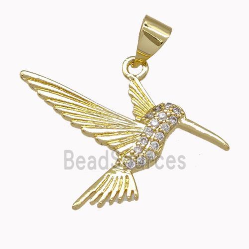 Hummingbird Charms Copper Pendant Micro Pave Zirconia Gold Plated