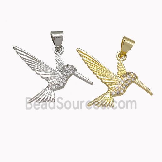 Hummingbird Charms Copper Pendant Micro Pave Zirconia Mixed