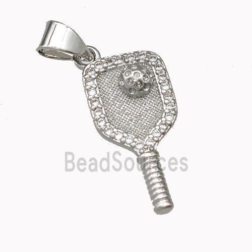 Copper Key Charms Pendant Pave Zirconia Platinum Plated