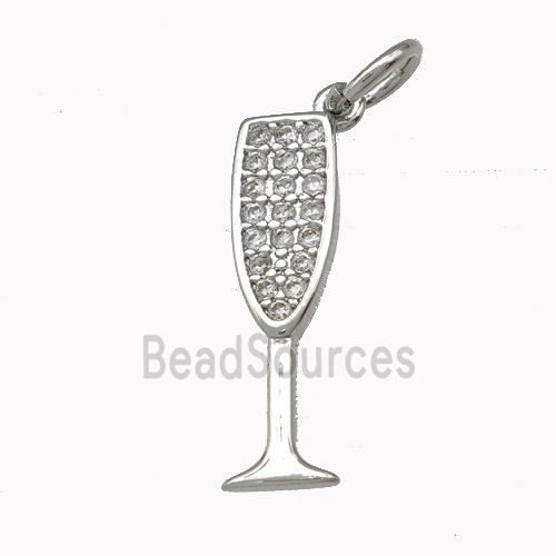 Wine Glass Charms Copper Goblet Pendant Micro Pave Zirconia Cup Platinum Plated