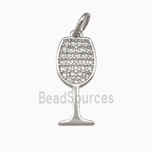 Wine Glass Charms Copper Goblet Pendant Micro Pave Zirconia Cup Platinum Plated