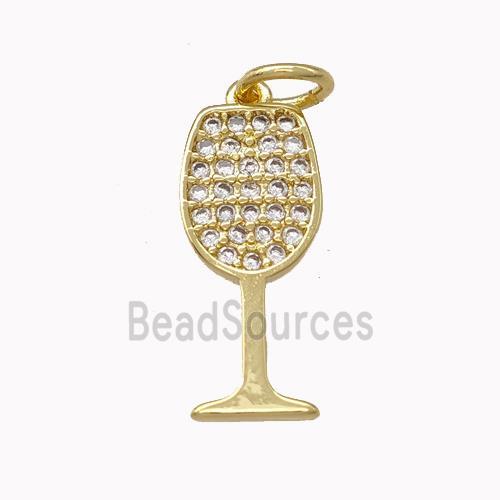 Wine Glass Charms Copper Goblet Pendant Micro Pave Zirconia Cup Gold Plated