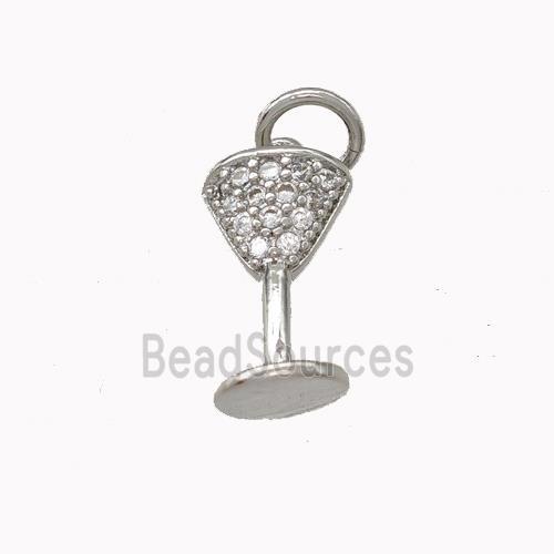 Wine Glass Charms Copper Goblet Pendant Micro Pave Zirconia Cup Platinum Plated