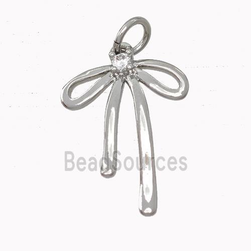 Copper Bow Pendant Pave Zirconia Platinum Plated