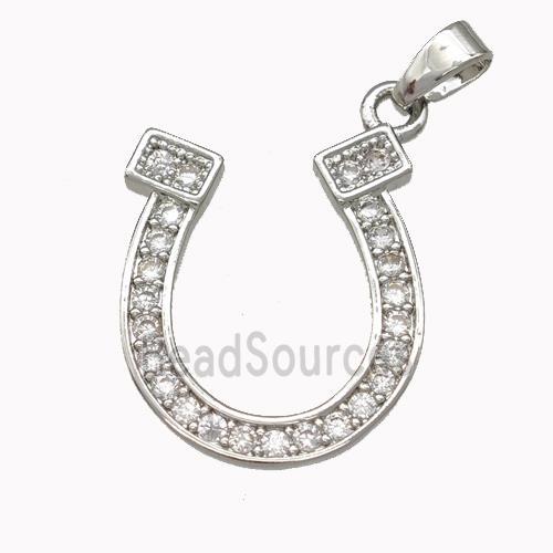 Copper Horseshoe Pendant Pave Zirconia Platinum Plated