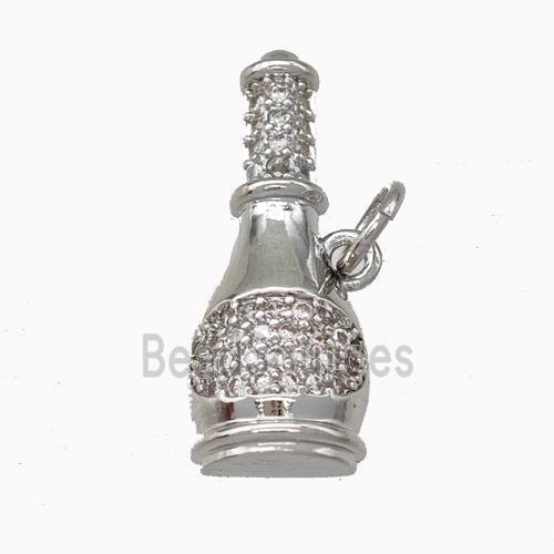 Wine Bottle Charms Copper Pendant Pave Zirconia Platinum Plated