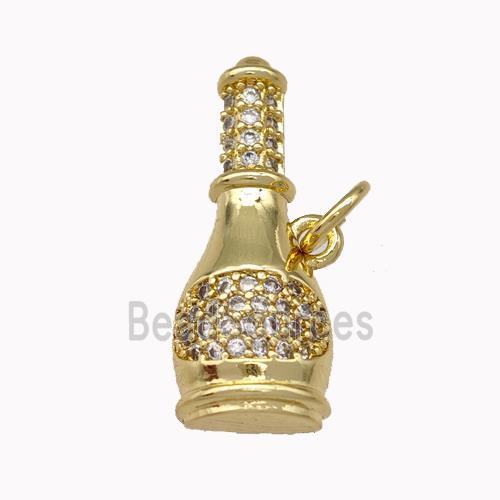 Wine Bottle Charms Copper Pendant Pave Zirconia Gold Plated