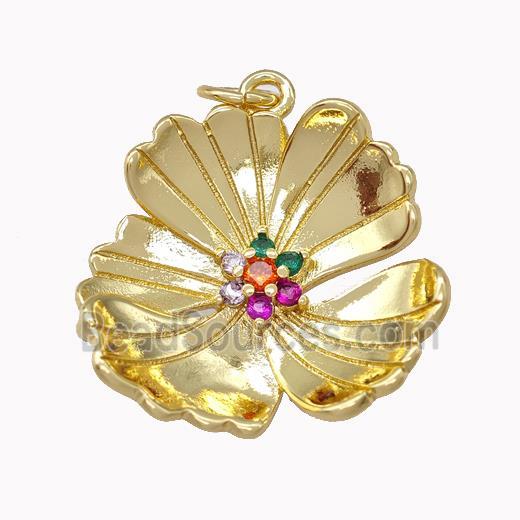 Copper Flower Pendant Pave Zirconia Gold Plated