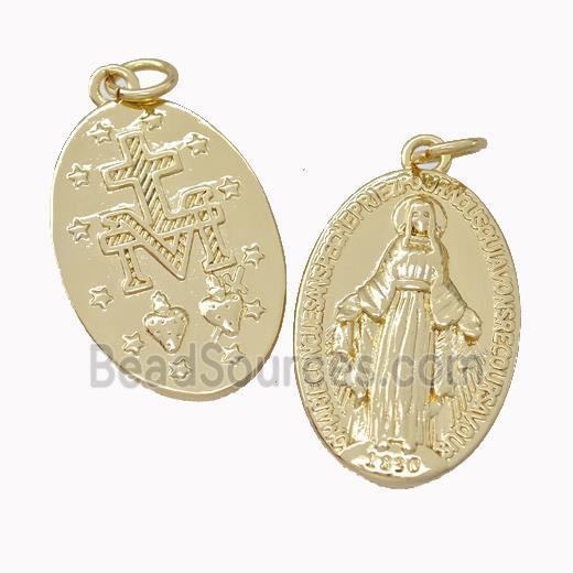 Virgin Mary Charms Copper Oval Pendant Gold Plated