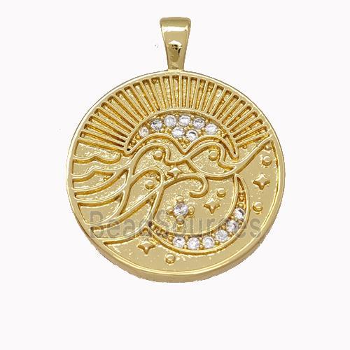 Copper Moon Pendant Micro Pave Zirconia Circle Gold Plated