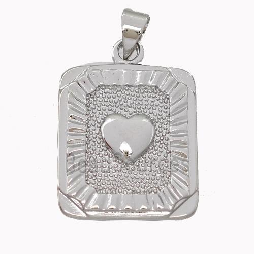 Copper Heart Pendant Rectangle Platinum Plated