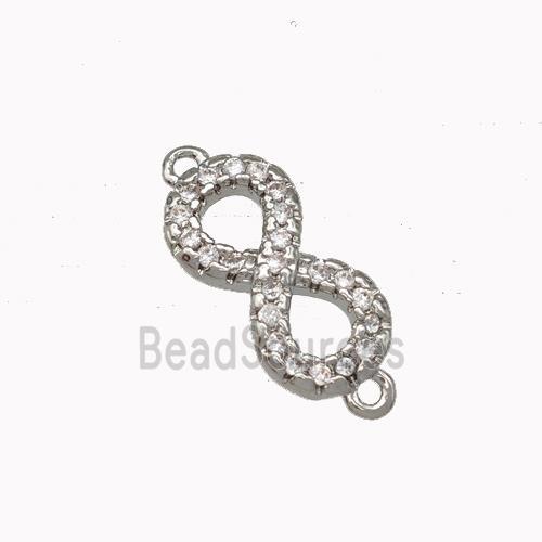 Copper Infinity Connector Micro Pave Zirconia Platinum Plated